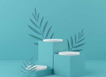 Teal podiums with leaves